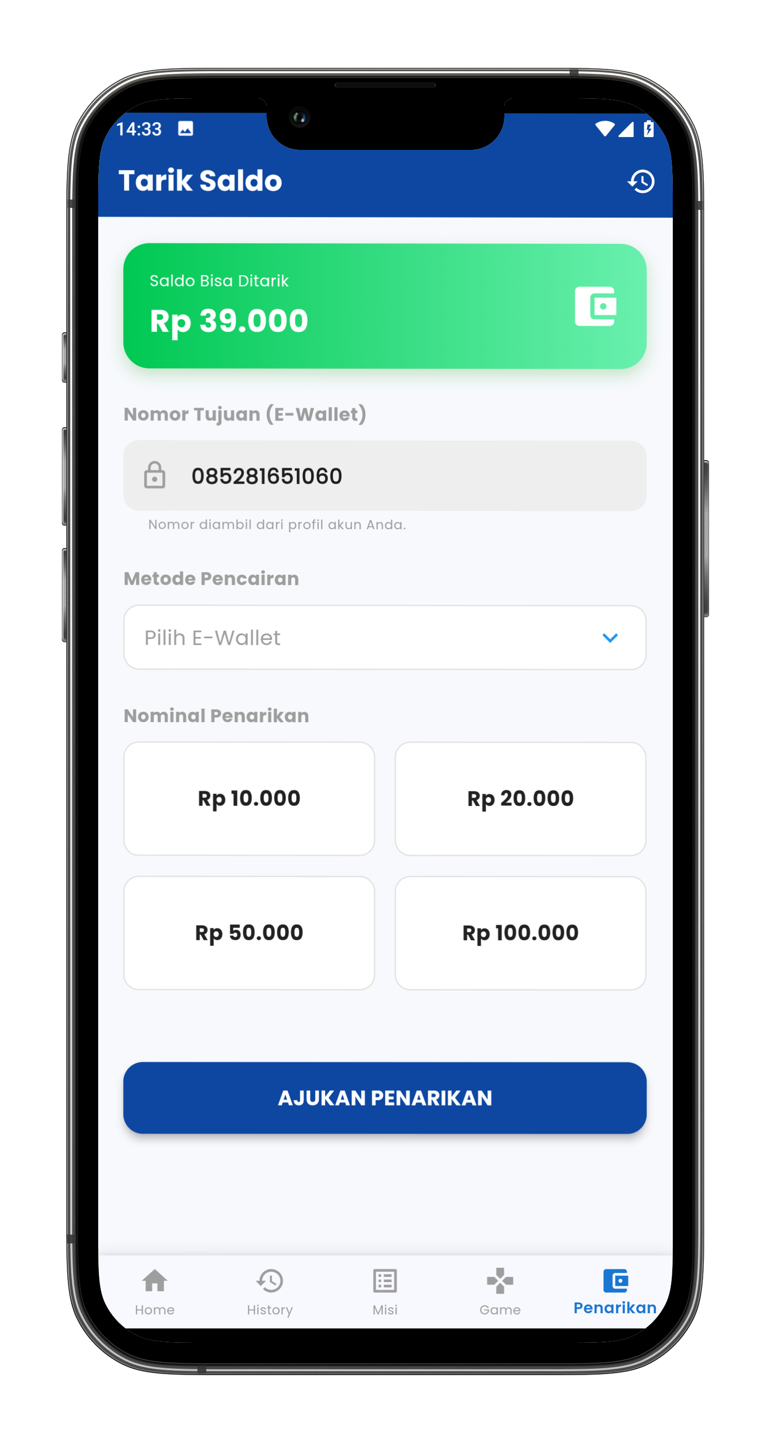 Tampilan Penukaran E-Wallet CuanKoin